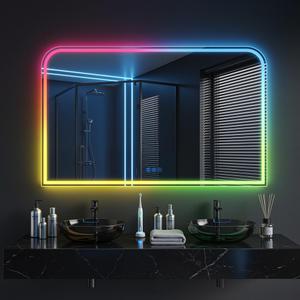 Antok LED Bathroom Mirror 40" L x 30" W, LED Mirror with Lights for Bathroom, Lighted Vanity Mirrors for Wall, Anti-Fog, Dimmable, Tempered Glass, Memory Function, 11 Colors, Safe Use, RGB Multicolor