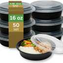 [16 oz Round Meal Prep Containers with Lids – BPA-Free Food Storage Containers, Bento Box for Restaurant & Catering Use, Stackable, Microwave, Dishwasher, Freezer Safe – 50 Pack