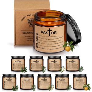 Lounsweer 10 Pcs Funny Pastor Appreciation Gifts, 3.5 oz Scented Candle for Men Women Man of God Father Godfather Birthday Retirement Ordination Christian Gift for Pastors, Preacher's Wife (Brown)