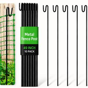 Nuanchu 10 Pcs 49'' Metal Plastic Mesh Fence Post Heavy Duty Safety Barrier Mesh Fence Reusable Temporary Net Stakes for Garden Construction Snow Fencing Animal Barrier Poultry Deer Patio