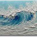 V-inspire Modern Ocean Wave Canvas Wall Art, 24 x 48 inches, Hand-Painted 3D Textured Oil Painting, Blue and White