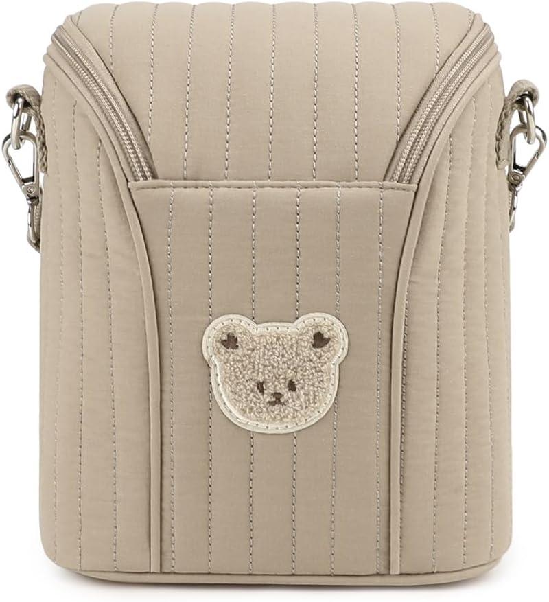 MOMIGO Insulated Breastmilk Cooler Bag - Cute Bear Reusable Milk Bottle Bag Kids Snack Bag Baby Pacifier Pack For Diaper Bag Baby Stroller (Brown)