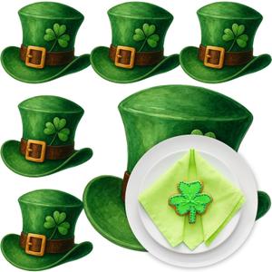 Remerry St. Patrick's Day Leather Placemats Set of 6, 1214inch Green Hats Shaped Place Mats with Lucky Shamrock Waterproof Placemats for Irish Festival Kitchen Dining Table Mat for Decorationry