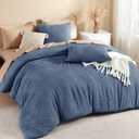 Litanika Super King Comforter Ocean Blue, 3 Pieces Tufted Boho Farmhouse Bedding Comforter Set, Lightweight Fluffy All Season Comforter Set (120x120In Comforter & 2 Pillowcases)