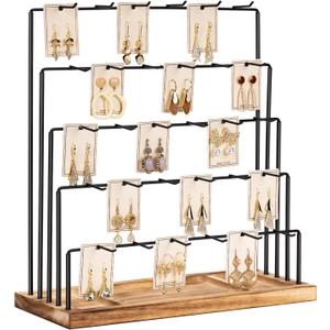 DGWJSU Earring Display Stands for Selling, Earring Rack Display Holder Stand, Jewelry Display for Selling Earring Cards, Bracelets, Hair Accessories, Rings, Necklaces (Rustic Brown, Common Size)