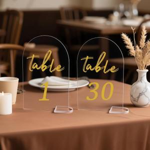 30 Pack Acrylic Wedding Table Numbers, 5.9" X 3.9" Signs, 1-30 Table Numbers for Wedding Reception, Party, Anniversary, Event, Acrylic Wedding Signs