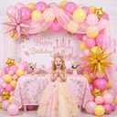 Hot Pink Yellow Balloon Arch Kit 160pcs with Large Pink Gold Star Five-Point Star Foil Balloons for super bro Princess Birthday baby shower peach Bridal shower Party Decorations