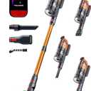 Cordless Vacuum Cleaner for Home, Upgraded 60Kpa Powerful Suction Pet Hair Vacuum with 70min Runtime, Green LED Light for Hardwood Floors & Carpet, Self-Standing Rechargeable Stick Vacuum, Golden