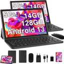 2025 Android 13 Tablet 10 Inch, 5G WiFi 14GB RAM+128GB ROM(1TB TF), 2 in 1 Tablet with Keyboard Mouse Case Octa-Core 2.0Ghz | 8000mAh | 1080FHD | Bluetooth5.0 | WiFi GPS OTG Type C-Blue, 1 Pack