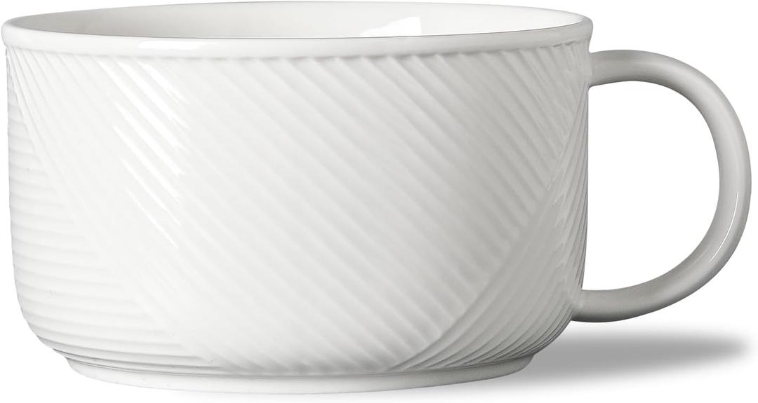 Ceramic Soup Bowl with Handle: 38 oz Microwave Safe Extra Large Mug for Oatmeal, Cereal, Breakfast, Meal Prep, Work Lunch, Dorm Living, Single Serve Dinner - 6 Inch, Pea Green