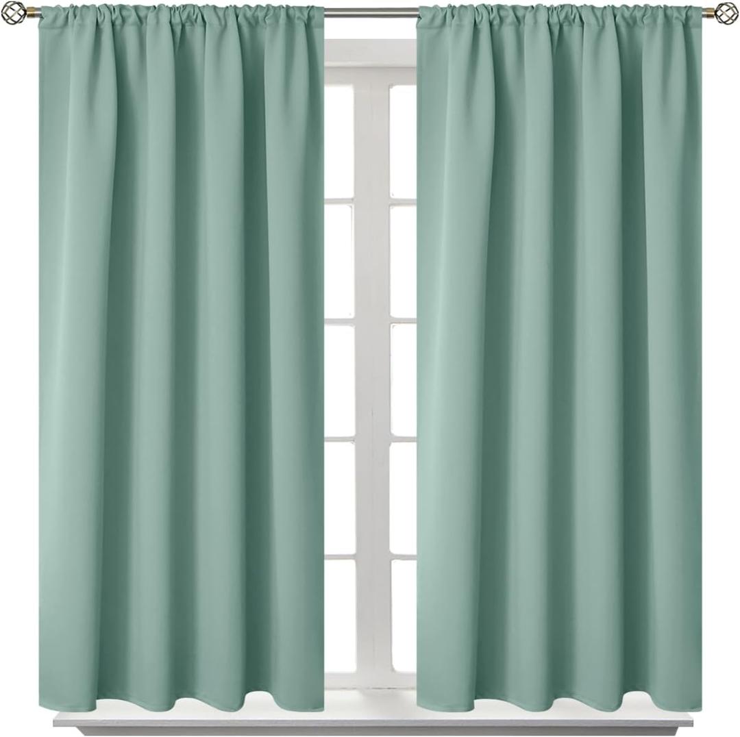 BGment Light Sage Blackout Curtains 40 Inches Length for Bedroom Kitchen - Rod Pocket Thermal Insulated Drapes for Short Window Cafe Decorative Privacy, 42 x 40 Inch, 2 Panels