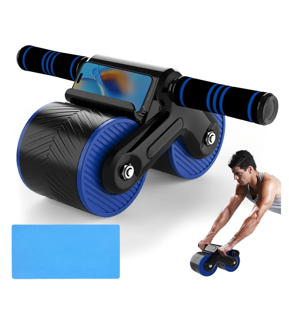 JJM Auto Rebound Exercise Roller Wheels - Ab Roller Fitness Equipment for Core Strength Training Home Gym Fitness Equipment with Kneeling Mat Accessories Exercise Roller Wheels for Men and Women