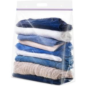 5 Gallon Zipper Bags with Handle and Bottom, Pack of 12, Heavy Duty Clear Handy Plastic Storage Bag, 18"x24" Reusable Large Zip Storage Bag for Sports, Travel, Moving and Clothes, 3-Mil Thick