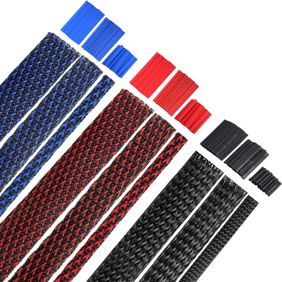 9 Roll 16 ft Cord Protector Wire Loom Tubing Braided Cable Management Sleeve PET Expandable Cord Organizer Cable Sleeves with 3 Pack Heat Shrink Tubes for USB Cable Power Audio Video Cable