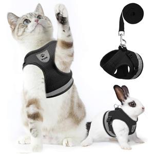 Supet Cat Harness and Leash Set - Soft Mesh Adjustable Cat Vest Harness with Reflective Strap for Walking Cat and Puppy Rabbit (M (Chest: 12.5" - 15.5"), Black)