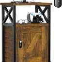 Wooden Nightstand with Lock, Bed Side Table with Drawers, Bedside Table with Charging Station, 3 USB & 2 Outlets, Night Stand with Storage, End Tables for Living Room, Bedroom, Dorm, Brown