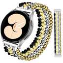 JR.DM Beaded Bracelet Compatible with Samsung Galaxy Watch 7/6/5/4/Active 2 40mm 44mm/Watch 6 Classic 43mm 47mm/Watch 5 Pro 45mm/Watch 4 Classic 42mm 46mm, Dressy Cute 20mm Strap for Women Black Gold