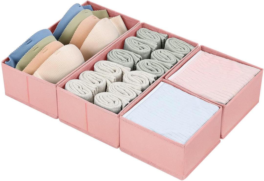 DIMJ Drawer Organizers for Clothing, Set of 6 Dresser Drawer Organizers, Fabric Closet Organizers and Storage, Drawer Dividers for Baby Clothes, Socks, Belt, Tie (Pink)