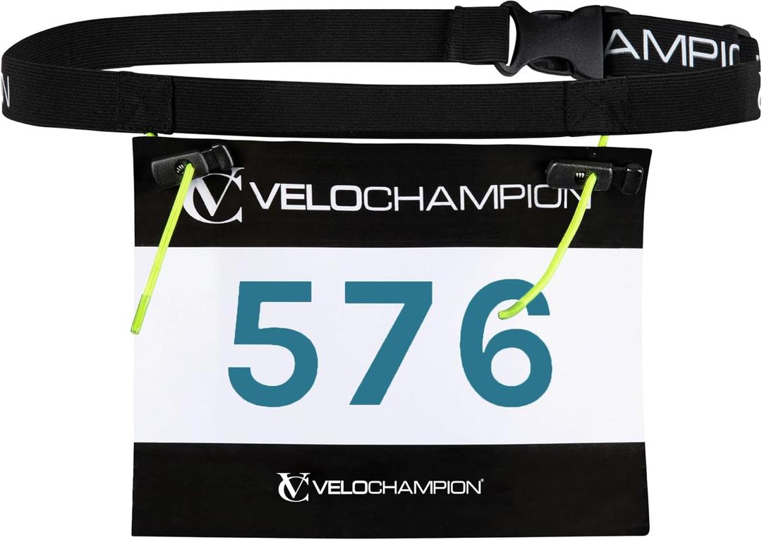 VeloChampion Running Waistpack Belt  Elastic Stretch Fit for Triathlon, Marathon, Cycling & Race Number Holder