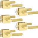 Amerdeco 5 Pack Brushed Gold Passage Door Handles,Heavy Duty Non-Locking Door Lever for Hall, Closet,Office Area, Shopping Malls AM0021