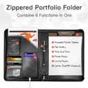 Zippered Padfolio Organizer, WRIYES Leather Planner Binder, 10.2 Inch Portfolio Folder for Documents, Letter Size Business Card Holder for Men&Women (Black)