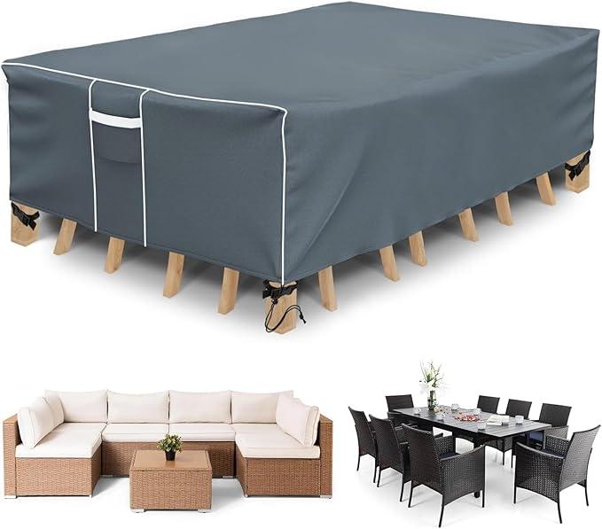 Gasadar Square Patio Heavy Duty Table Cover 600D, Outdoor Patio Sectional Furniture Cover Waterproof for Outdoor Dining Table and Chairs General Purpose, 86" L x 86" W x 29", Grey