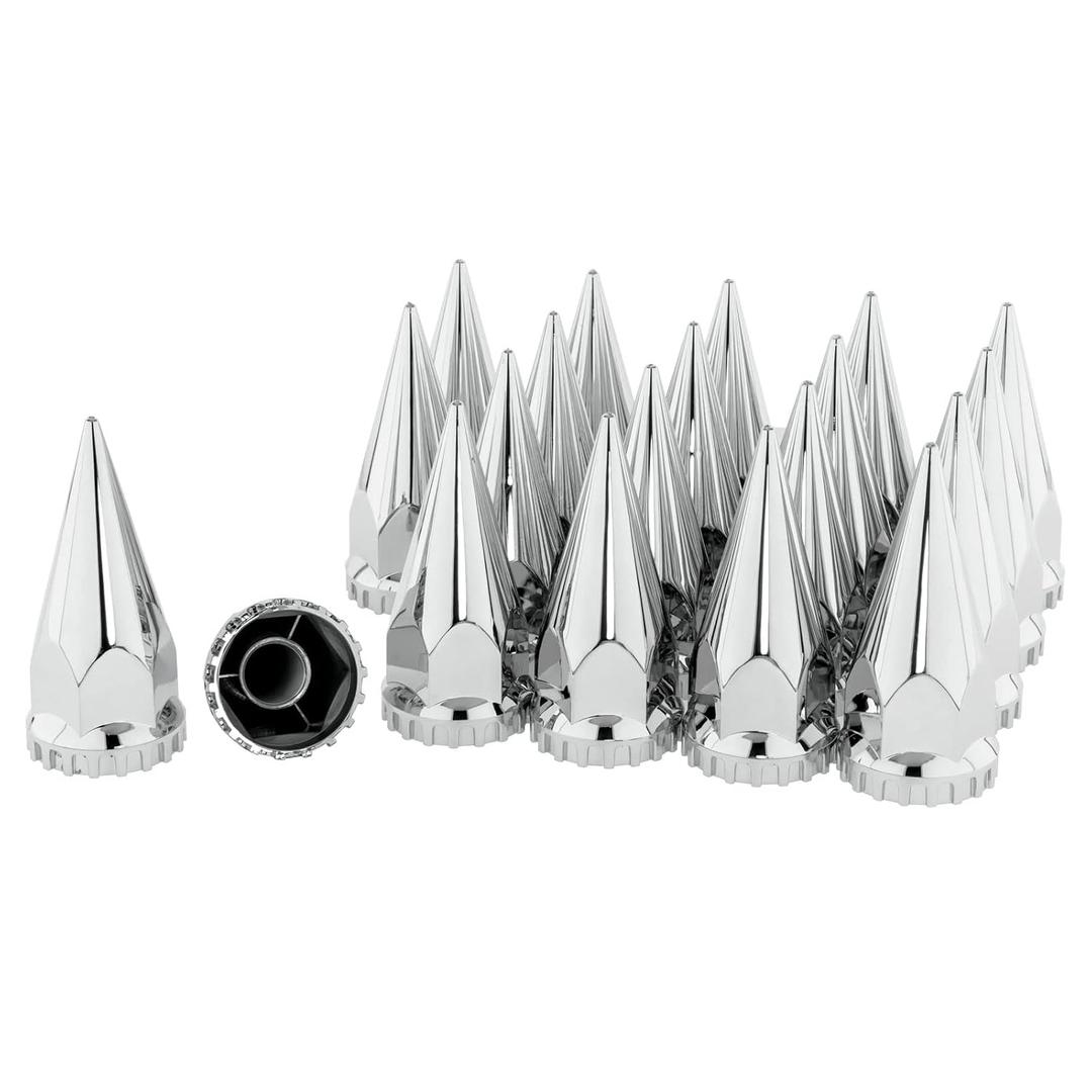 Chrome 33 mm Lug Nut Covers for Semi Trucks - Chrome Spike Type- flanged, Screw on - Height 4-3/4" -semi Lug nut Covers Screw on, Lug Nut Caps