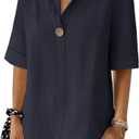 Summer Shirts for Women 2026 Short Sleeves Blouses Dressy Casual Tunic Tops (S)