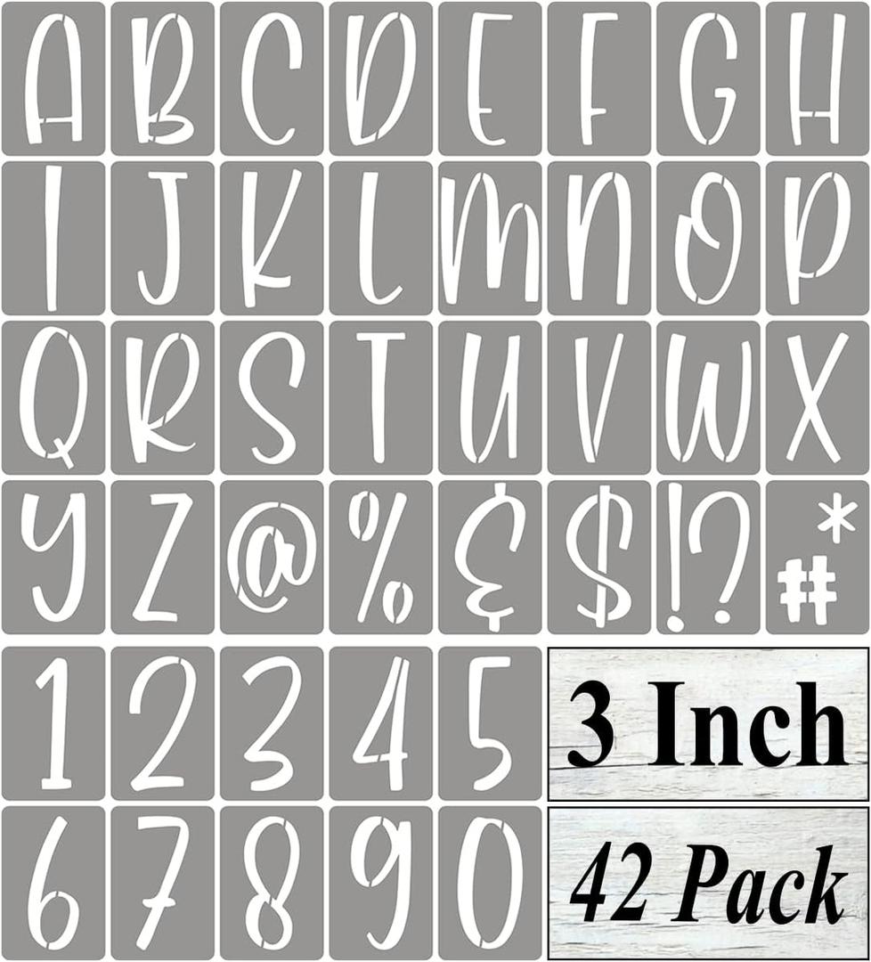 3 Inch Alphabet Letter Stencils for Painting - 42 Pack Letter and Number Stencil Templates with Signs for Painting on Wood, Reusable Letters and Numbers Stencils for Chalkboard Wood Signs & Wall Art