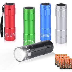 5 Pack of Flashlights 9 LED Mini Aluminum Flashlight Bulk Included Assorted Colors Handheld Flashlights for Hurricane Supplies Camping, Night Reading, Cycling