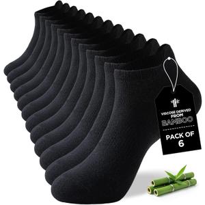 Ankle Socks for Men, 6 Pairs Bamboo Rayon Breathable Sports Low Cut Thin, Multicolor Size 6-8 9-11 12-14 (Black)