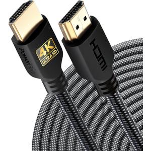 PowerBear 4K Long HDMI Cable 50 ft | High Speed, Braided Nylon & Gold Connectors, 4K @ 60Hz, Ultra HD, 2K, 1080P, ARC & CL3 Rated | for Laptop, Monitor, PS5, PS4, Xbox One, Fire TV, Apple TV