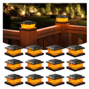 VOLISUN Solar Fence Post Cap Lights 12pack, Black Solar Deck Cap Flame Light Outdoor Waterproof, High Brightness Flickering Flame SMD LED Lighting, for 4x4 Wooden/4x4 5x5 Vinyl Post