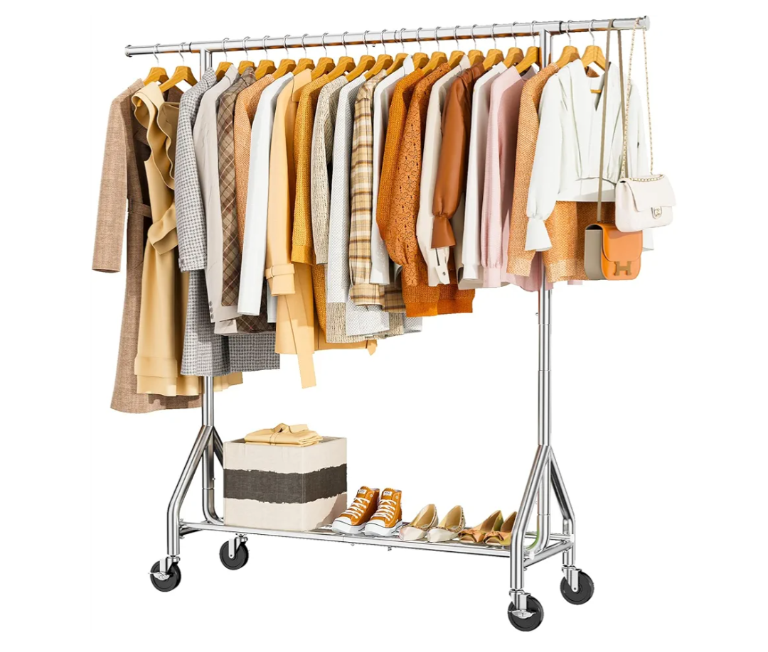 Heavy Duty Clothes Rack Load 450 LBS, Metal Garment Rack, Standing Rolling Clothing Rack for Hanging Clothes with Sturdy Wheels & Shelves, Portable Closet Wardrobe Rack, Sliver Heavy Duty Clothes Rack Load 450 LBS, Metal Garment Rack, Standing Rolling Clothing Rack for Hanging Clothes with Sturdy Wheels & Shelves, Portable Closet Wardrobe Rack, Sliver