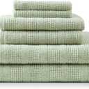 Martha Stewart - Bath Towels, Soft & Absorbent 100% Cotton Towels, Solid 500 GSM, 6-Piece Bathroom Towel Set with Textured Weave (Bedford Cottage Green)