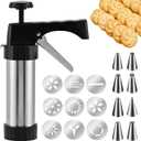 Stainless Steel Cookies Press,Cookie Press Kit with 13 Cookie Discs and 8 Piping Tips for DIY Christmas Cookies Maker