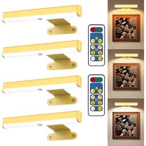 4Pack Wireless Picture Light with Remote,Battery Operated Wall Sconces for Wall Decor,3 Color Timer&Dimmable Paintings Light LED Art Display Lamp Picture Frame Light for Artwork Posters Gallery-Gold