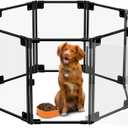 Clear Acrylic Dog Playpen with Door | 35x35x25 Inch Adjustable Pet Playpen | Instant Setup Indoor Dog Pen for Small/Medium Dogs | Hexagon, Octagon Configurations (Black, 8)