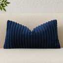Kevin Textile Soft Plush 12x24 Inch Lumbar Pillow Cover 1 Pack, Luxury Fluffy Faux Fur Striped Flannel Rectangle Cushion Case for Couch Sofa Chair Bed Home Decor, Navy Blue