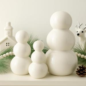 3 Pcs Christmas White Ceramic Snowman Decoration Modern Snowman Table Top Decorations for Home Office Bedroom Indoor Decor Holiday Party Supplies Christmas Gifts