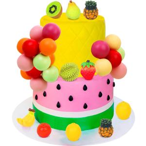 Cheereveal Fruit Theme Cake Figures Decorations - Watermelon Strawberry Pineapple Ball Cake Toppers Figurines for Dessert, Fruit Theme Birthday Baby Shower Party Supplies