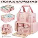 Extra Large Makeup Bag,4 in 1 Cosmetic Storage Organizer Travel Case with 3 Detachable Pouches and Dividers,Pink