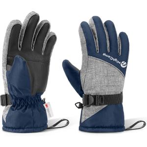 HIGHCAMP Kids Waterproof Winter Gloves 3M Thinsulate with Reflector for Boys Girls Snow Ski Riding, M(6-8Y), Navy