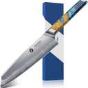 FINTISO Chef Knife 8 inch Kitchen Knife in S35VN Powder Steel Core Japanese Chef Knife, 7-Layers Clad Steel Cooking Knife Super Sharp Knife for Kitchen with Celestial Resin & Wood Handle Gift Box
