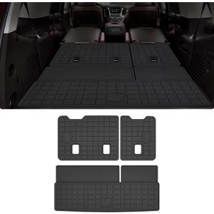 Cargo Mat with Backrest Protection for 2015-2019 2020 Chevy Chevrolet Tahoe/GMC YukonNot XL,TPE All Weather Protection Cargo Liner with Velcro Rear Seats Backrest car Accessories-Black