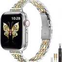 MioHHR Metal Band Compatible with Apple Watch Bands 49mm Ultra3/2/1,46mm Series 11 10,45mm Series 9 8 7,44mm Series 6 5 4 SE,42mm Series 3/2/1,Stainless Steel iWatch Bands for Women,Silver/Gold