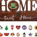 JIALEIXI Interchangeable Home Sweet Home Sign, Wooden Seasonal Tabletop Plaque Decorations, for All Seasonal Desktop House Living Room Indoor Decor. (Brown)