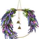 Lavender Wreaths for Front Door, Spring Wreaths Purple Daisy Flower Wreath with Green Leaves, Artificial Spring Summer Hoop Wreath for Door, Porch, Window Wall Farmhouse Outdoor Indoor Dcor