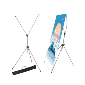 2 Pack X Frame Banner Stand Fits Any Banner Adjustable Size 23"X63" to 32"X78" with Portable Retractable Carrying Bag, Customize Stand for Trade Show Exhibition Market and Store Display, Silver500+ bought in past