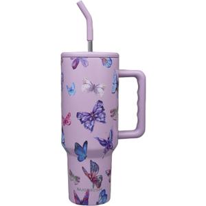 Butterfly Tumbler, Butterfly Gifts for Women 40 oz Insulated Tumbler with Handle and Straw Cup Holder Friendly Travel Mug Stainless Steel Water Bottle
